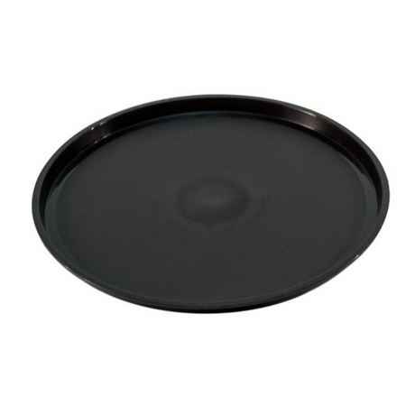 Black round tray on a white background