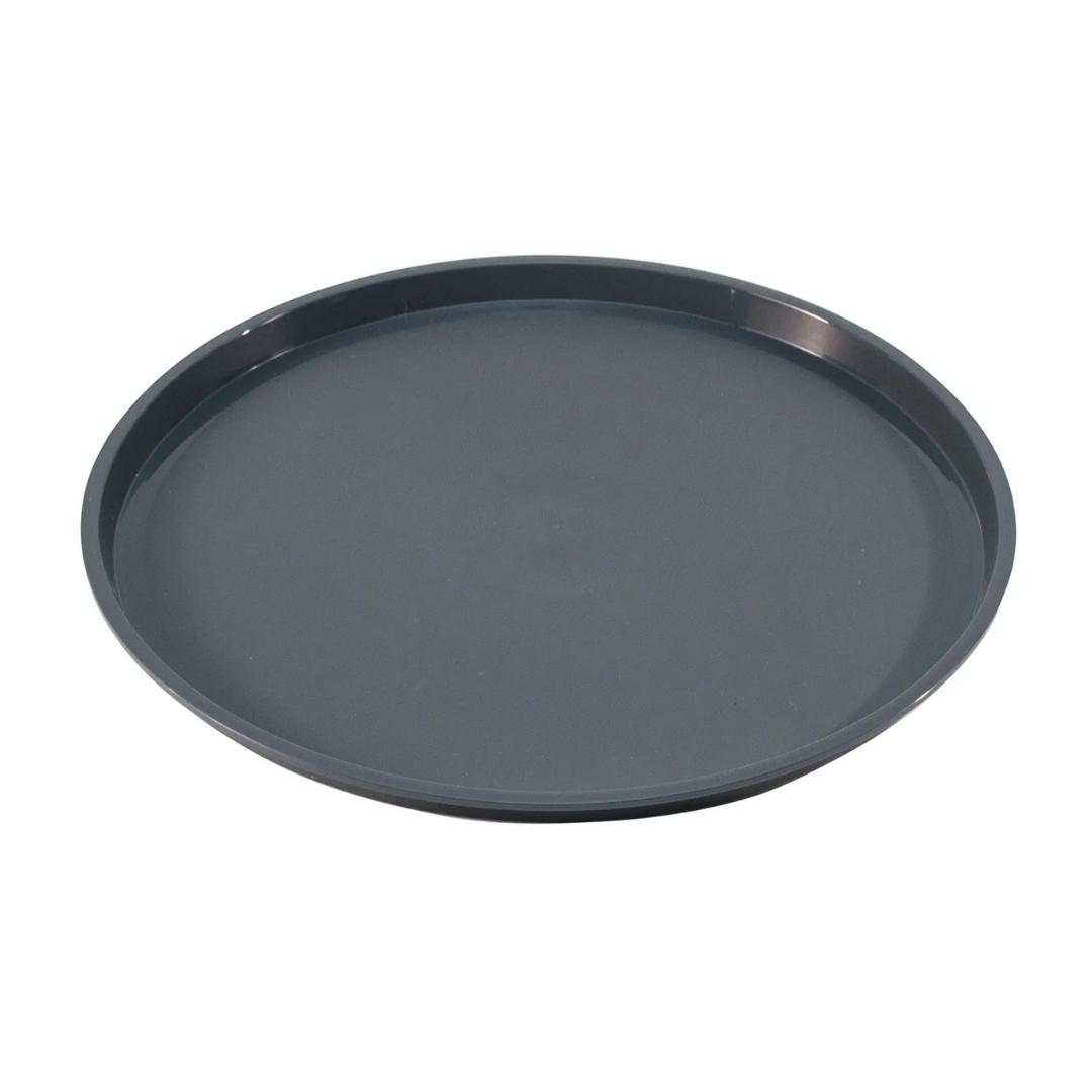 Dark gray round tray on a white background