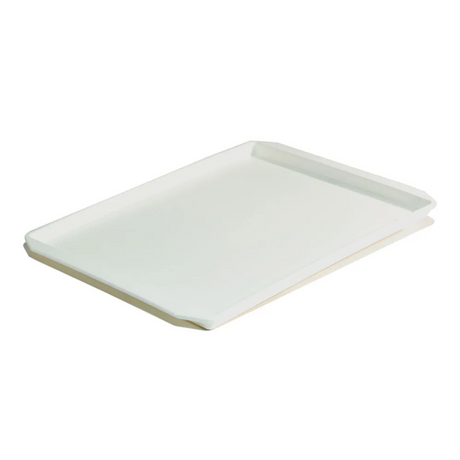 Rectangular white tray on a white background
