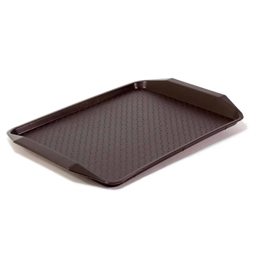 Brown tray with textured surface on a white background