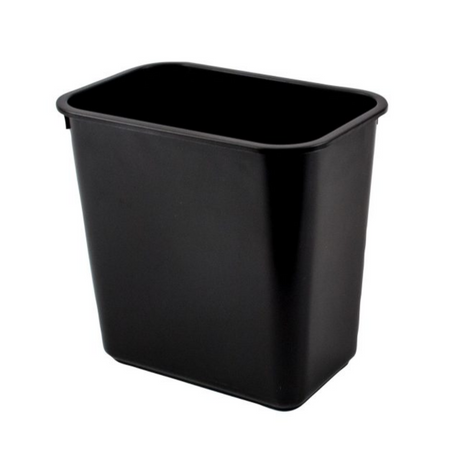 Black rectangular trash bin on a white background