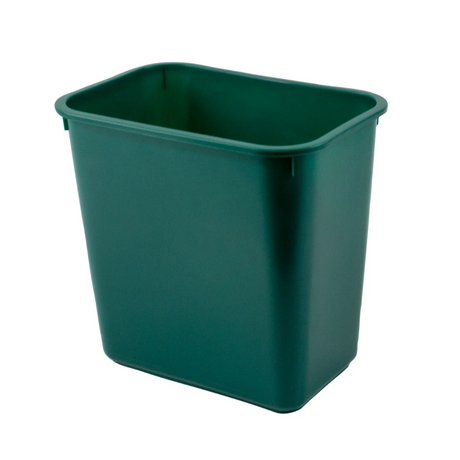 Green trash bin on a white background