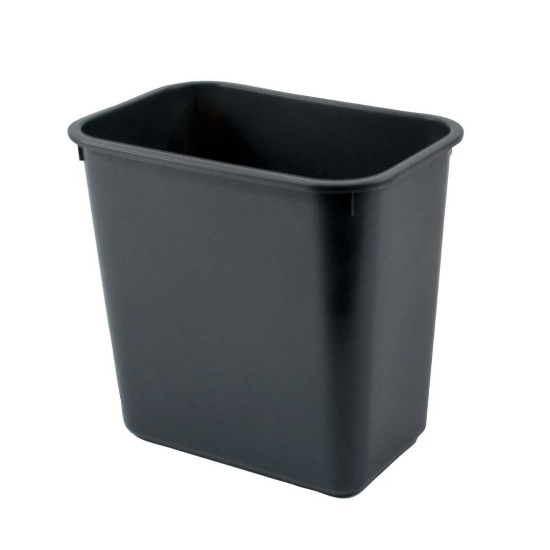 Black rectangular trash bin on a white background