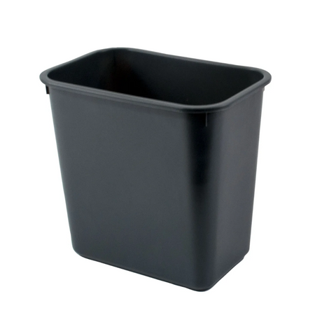 Black rectangular trash bin on a white background