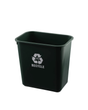Black recycling bin with 'Recycle' text on a white background