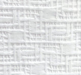 White textured fabric with a raised basketweave or woven geometric pattern.