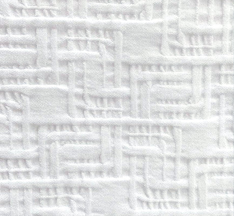 White textured fabric with a raised basketweave or woven geometric pattern.