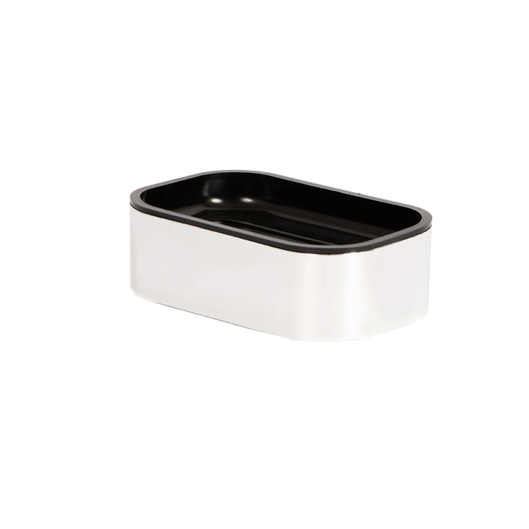 Rectangular container with black lid on a white background