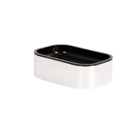 Rectangular container with black lid on a white background