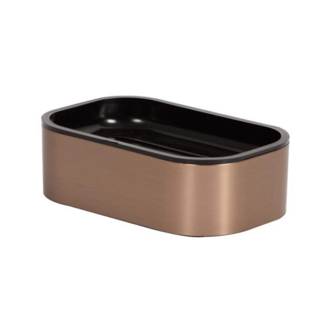 Rectangular container with bronze base and black top on a white background