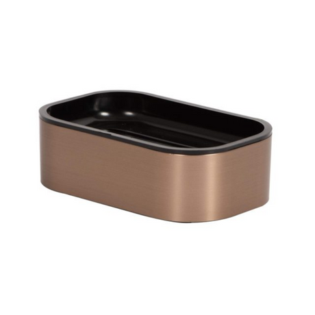 Rectangular container with bronze base and black top on a white background