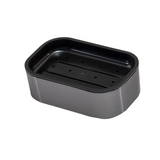 Black plastic soap dish on a white background