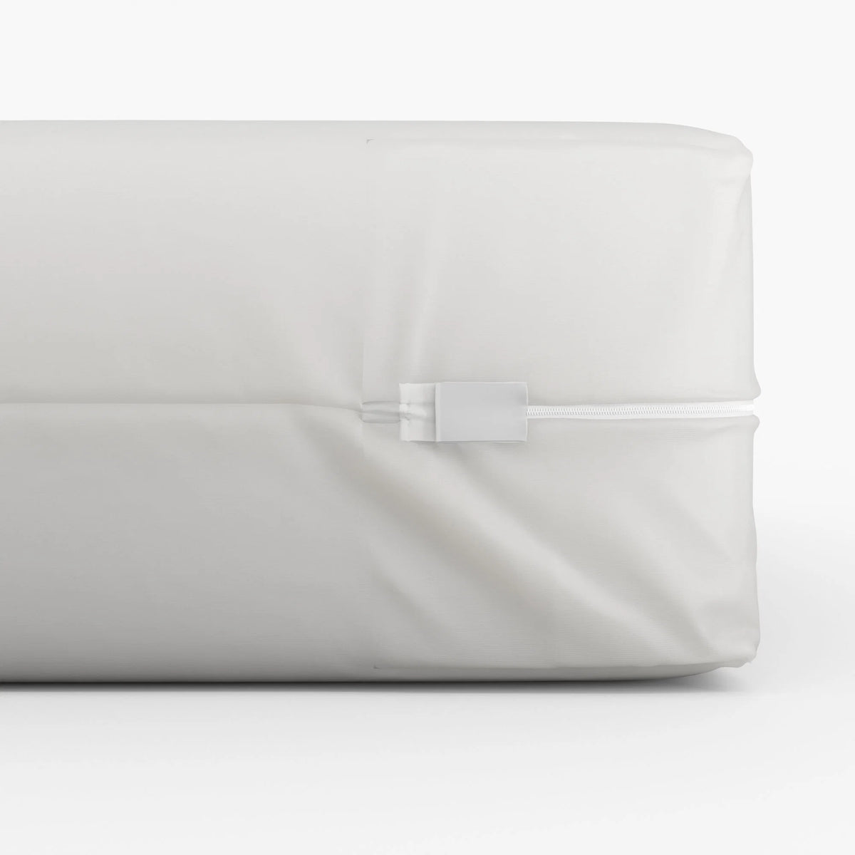 Pictured: Close-up shot of Economy Vinyl Mattress Encasement zippered closure against a white background.