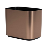 Bronze-colored rectangular wastebasket on a white background