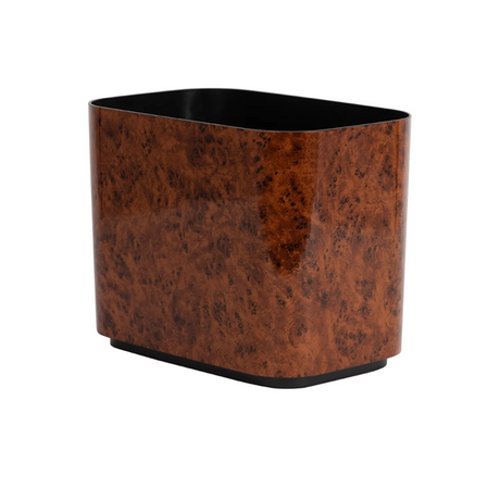 Brown metal wastebasket on a white background
