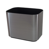 Metallic rectangular trash can on a white background