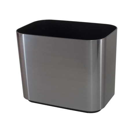 Metallic rectangular trash can on a white background