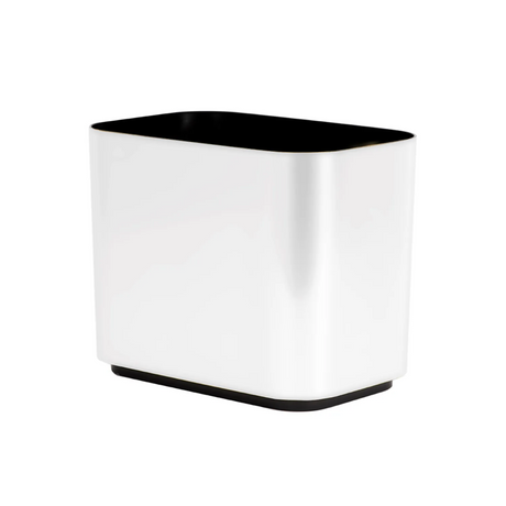 Rectangular white trash can with black interior on a white background
