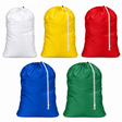 Pictured: All five colors of the Nylon Laundry Bags with Drawstring Closure against a white background. The colors on top from left to right; White, Yellow and Red. On the bottom row, Blue is on the left and Green is on the right.