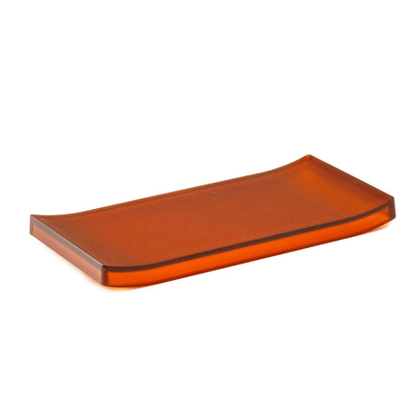 Pictured: Orange-Brown rectangular tray sitting against a white background. This tray is in the shade Amber.