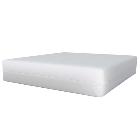 Pictured: White Economy Vinyl Mattress Encasement in the center against a white background.