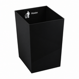 Pictured: The black bin insert that is labelled TRASH against a white background.