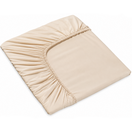 Pictured: The Millennium T-200 Fitted Sheet in the shade Bone neatly folded against a white background.
