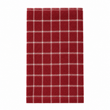 Pictured: Folded red towel with white accents in a windowpane design against a white background. This towel is listed as "Brick/Putty".