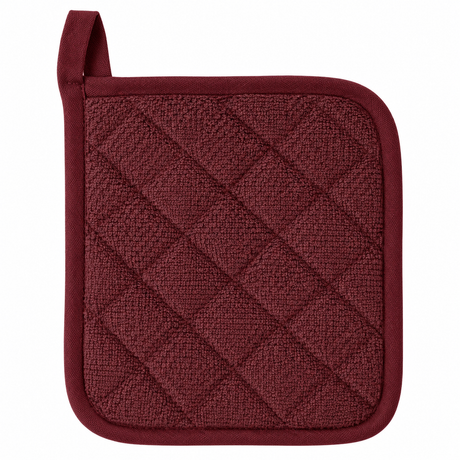 Pictured: Burgundy potholder against a white background. The center has a diamond pattern, with solid outlining around the border. This product is listed as "Brick".