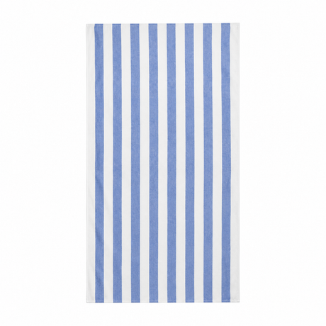 Pictured: Fibertone Cabana Striped Pool Towel laid out against a white background. The color is "Porcelain".