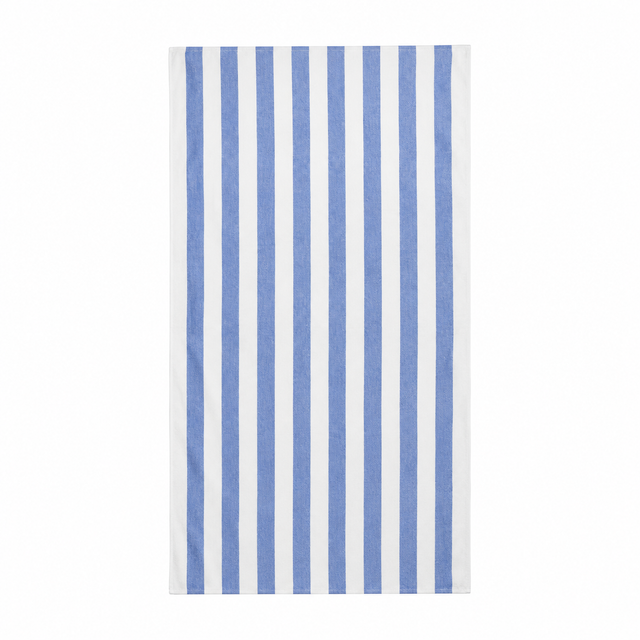 Pictured: Fibertone Cabana Striped Pool Towel laid out against a white background. The color is "Porcelain".