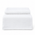 Pictured: White Healthcare Cotton Thermal Blanket folded at the top with the bottom half draped over an object against a white background.