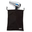 Conair hair dryer in a black drawstring bag on a white background