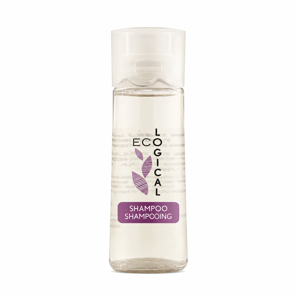 Pictured: Ecological Amenities shampoo bottle against a white background.