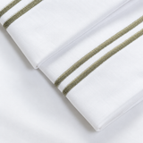 Pictured: Extreme close-up of the embroidery on these white sheets. 