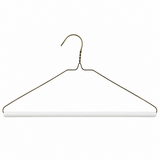 Pictured: Golden hanger with rounded hook and white cardboard tube against a white background.