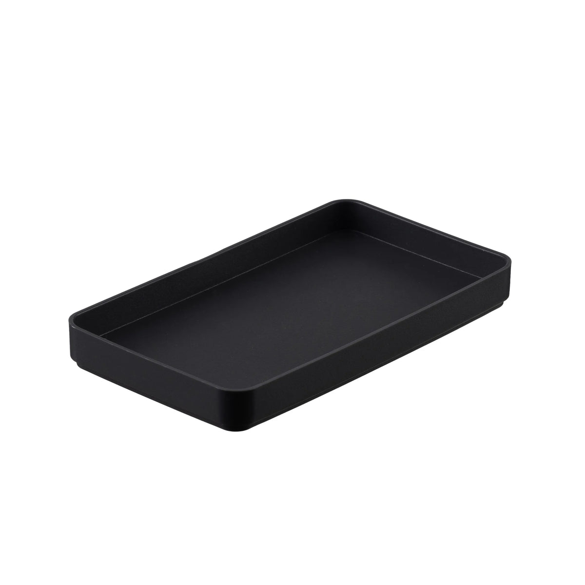 Pictured: Eco Contour Rectangular Amenity Tray in the shade "Graphite" against a white background.