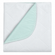 Pictured: Green underpad for incontinence against a white background. The pad is neatly folded and has a corner folded over to show what the bottom of the pad looks like.