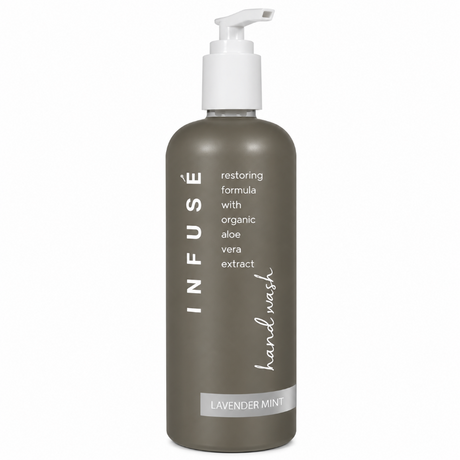 Pictured: Infuse Hand Wash dispenser bottle against a white background.
