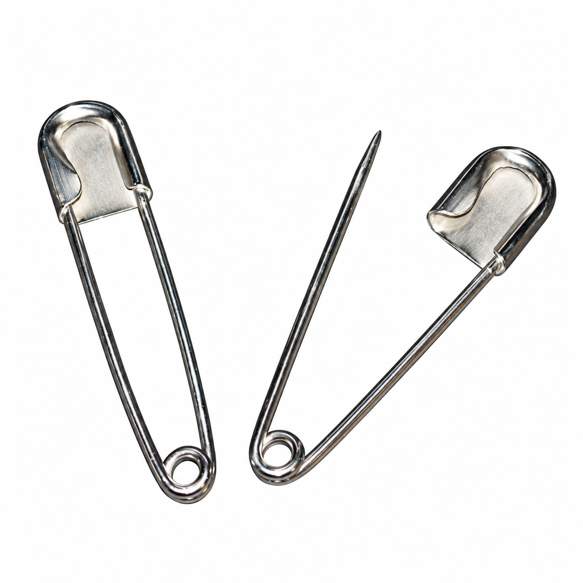 Pictured: Two silver Laundry Bag Pins against a white background.