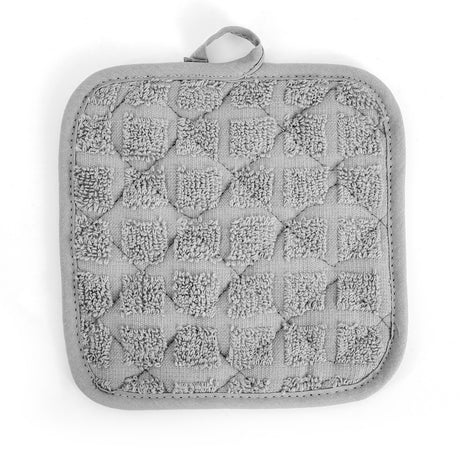 Pictured: Closeup of the Martex pot holder against a white background. This pot holder is in the shade Solid Gray.