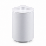 Pictured: White Oasis Apothecary Jar with the removable lid on top of the jar against a white background.