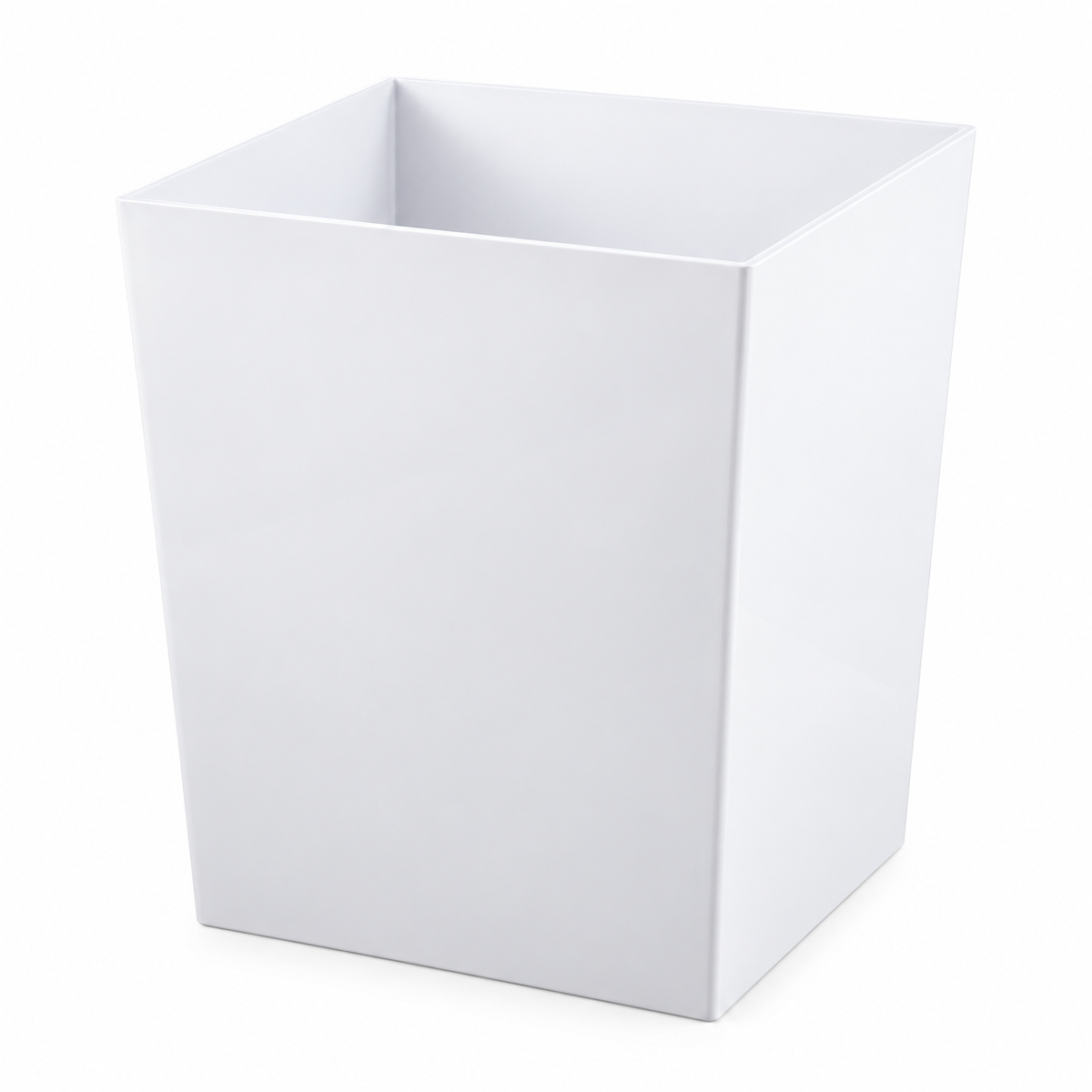 Pictured: White Oasis Spa Rectangular Wastebasket against a white background.
