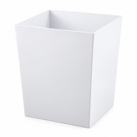 Pictured: White Oasis Spa Rectangular Wastebasket against a white background.