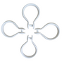 Pictured: Four tear drop shaped white shower hooks against a white background.
