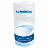 Pictured: Victoria Bay paper kitchen towels in it's transparent and blue plastic wrapping against a white background.