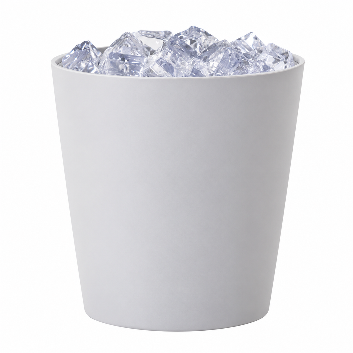 Pictured: Eco Contour Ice bucket in the shade "Gray" filled with ice against a white background.