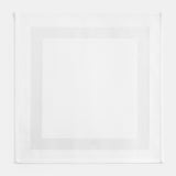 Pictured: Square white napkin with a satin band acting as a border in the middle. This napkin is laid out against a white background.