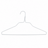 Pictured: White wire metal hanger against a white background.