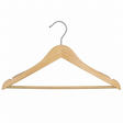 Pictured: Wooden Hanger with metal rod and textured material on the left and right sides of the arms to help keep clothing stable on the hanger.